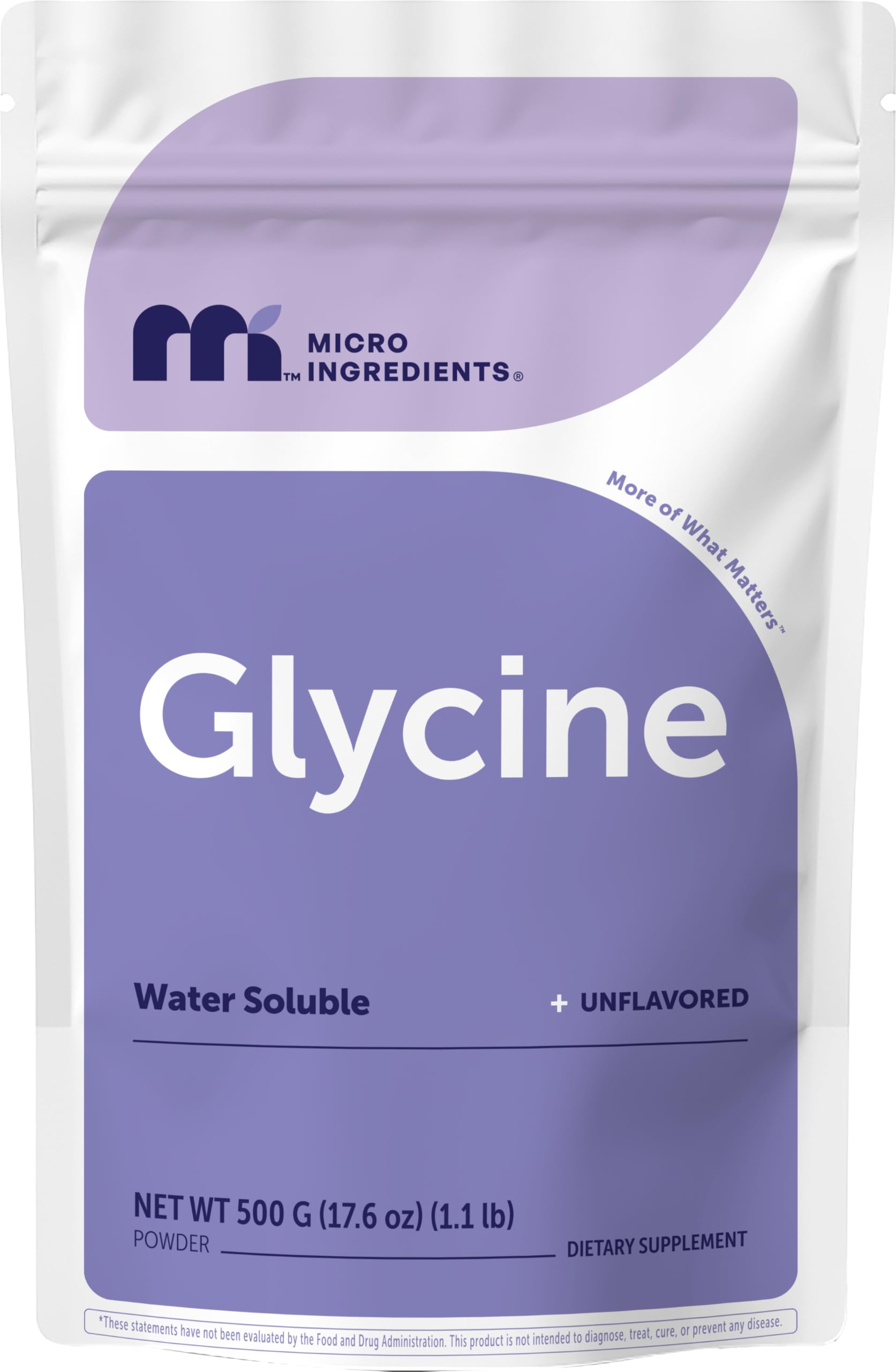 Micro Ingredients Glicina en polvo, 500 g (1,1 libras), glicina 1000 mg por porción, soluble en agua