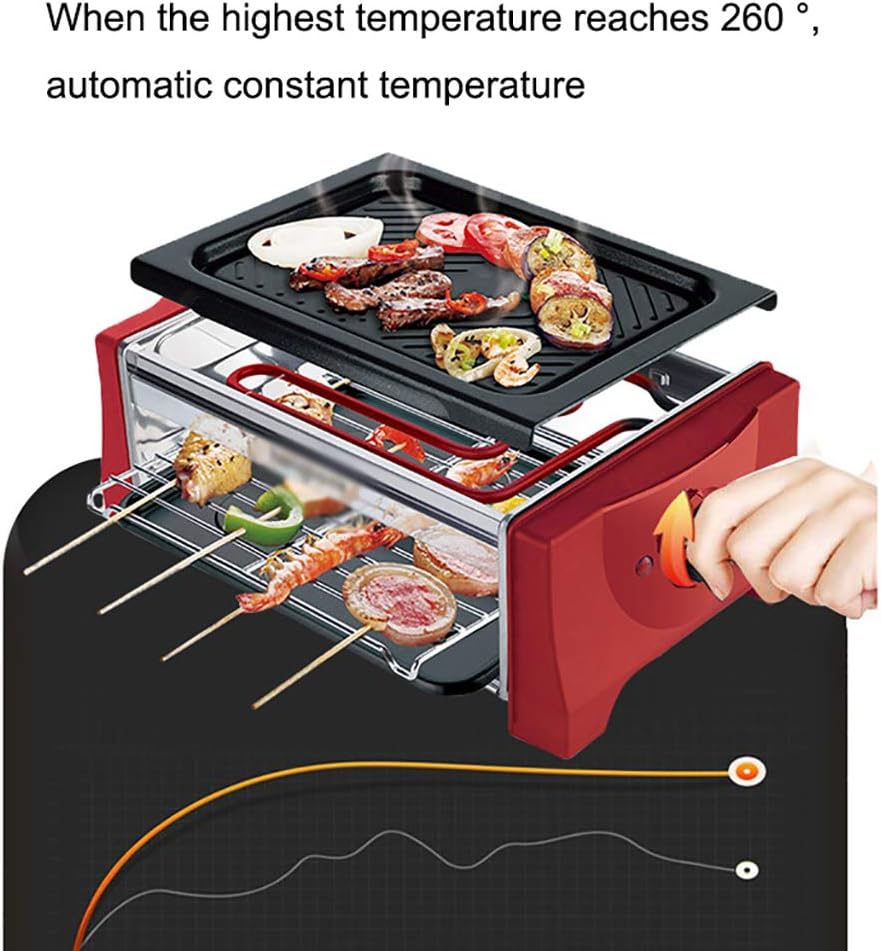 review 3-Serving Electric Indoor Grill, Ideal for Parties and Family Fun, Detachable Cleaning, Stepless Temperature Adjustment, 900W