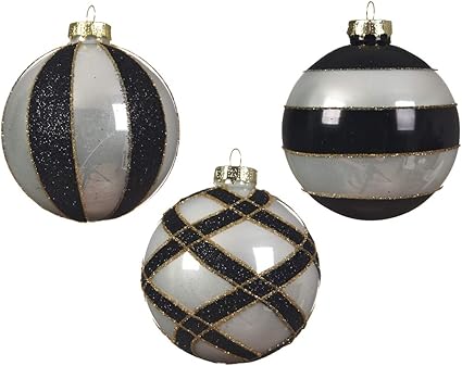Albero Di Natale Bianco Nero E Oro.Kaemingk Lusso Albero Di Natale Vetro Nero Bianco Perla E Oro A Strisce Decorazioni Set Di 3 8 Cm Amazon It Casa E Cucina