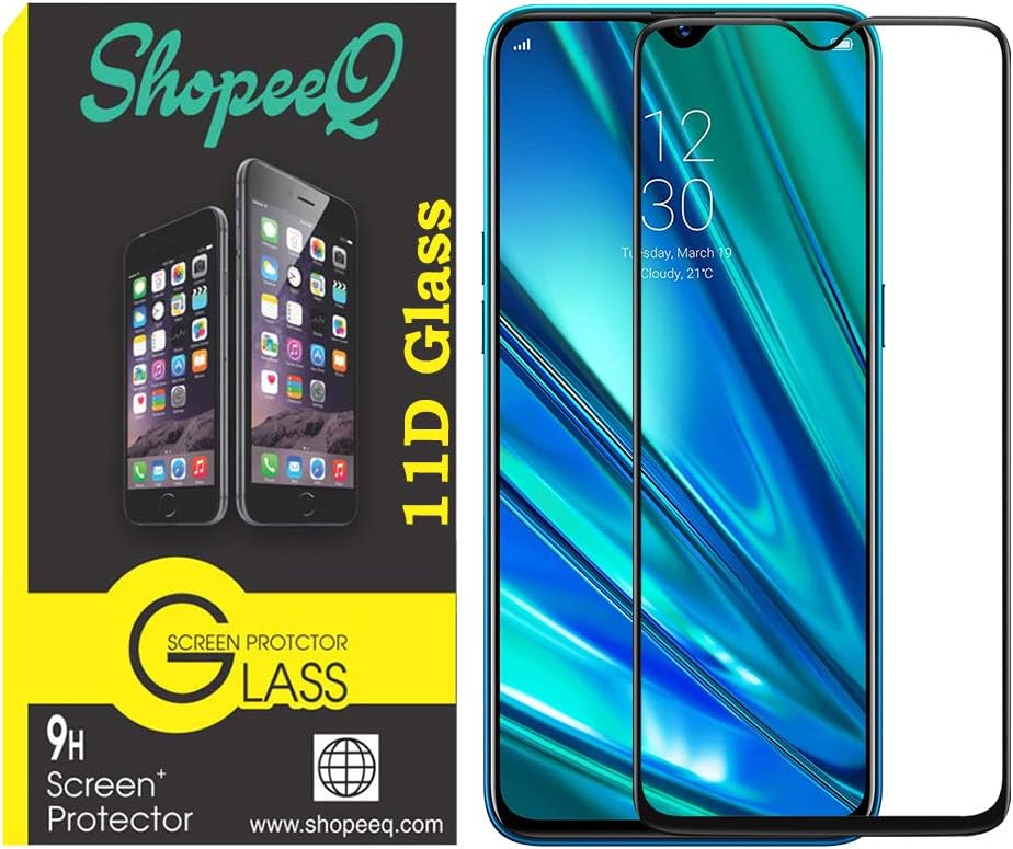 shopeeq 9h hardness edge to edge full screen coverage screen guard protector for oppo realme 5 pro tempered glass extra premium with full glue glass