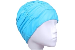 Ewanda store Colorful Pleated Nylon Cloth Swim Cap Large Swimming Cap Hot Spring Bathing Caps for Adult Men Women Long Hair