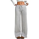 SHENHE Women's Ribbed Pants Wide Leg Low Rise Comfy Casual Drawstring Lounge Travel Pants