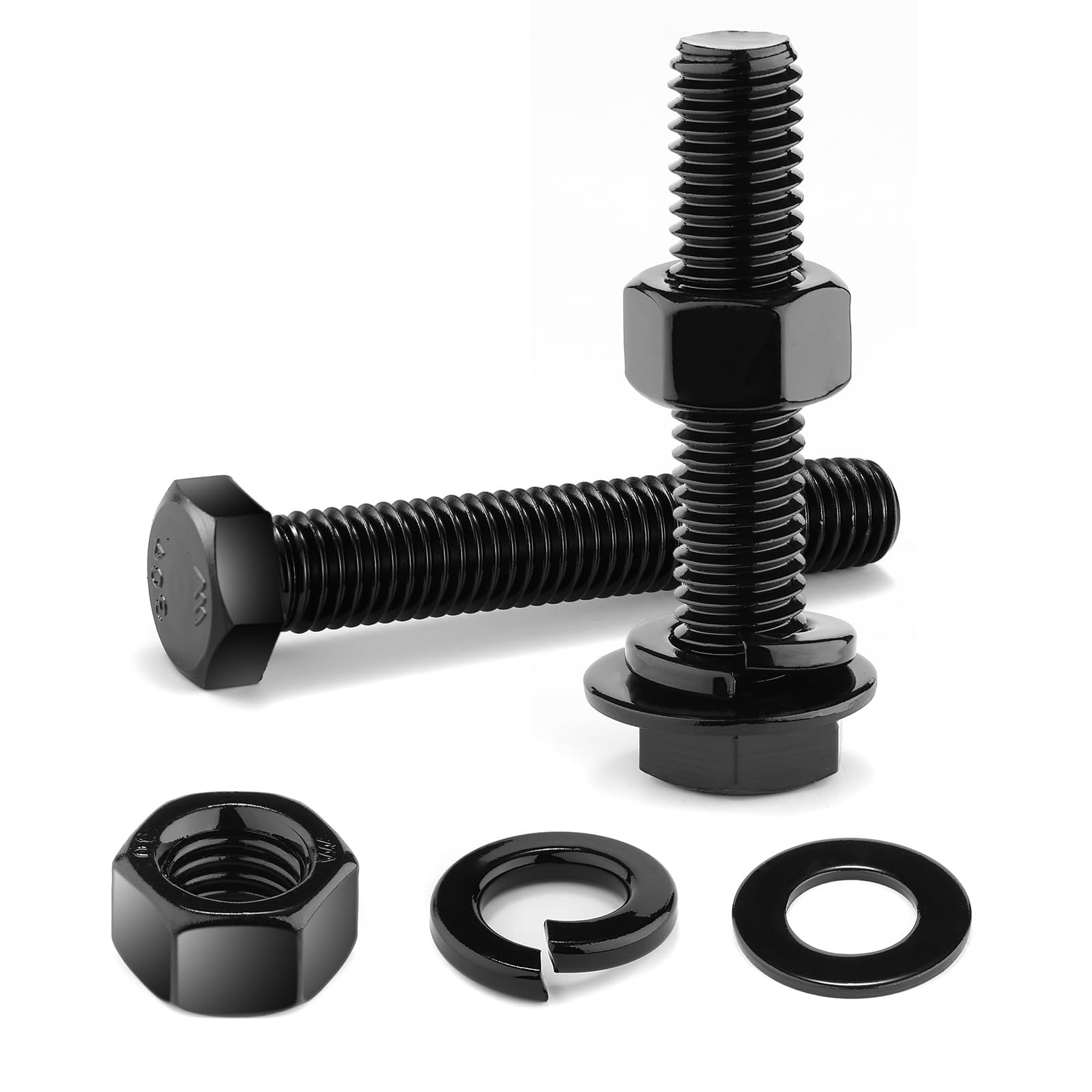 Photo 1 of 1/4-20 x 2-3/8" Hex Head Screw Bolt, Nuts, Flat & Lock Washers, 20Pcs 18-8 (304) Stainless Steel, Fully Threaded, Black Oxide by SG TZH