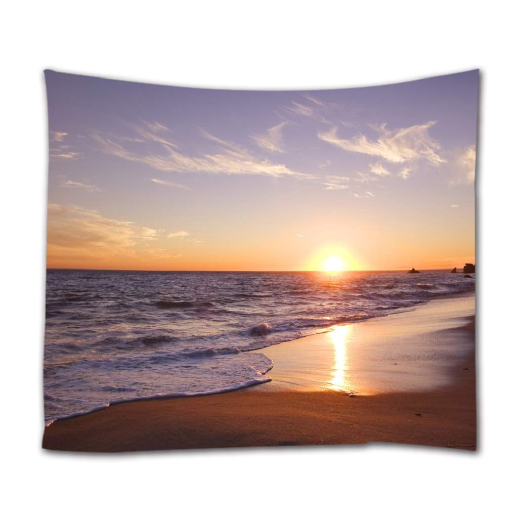 goodbath Large Wall Tapestry, Ocean Beach Coast at Sunrise Time Fabric Wall Hangings Tapestries for Bed Room Living Room Dorm, 90 x 60 Inch, Orange Brown Golden