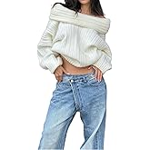 OLAMIOSO Women Off Shoulder Batwing Sleeve Oversized Chunky Sweaters (Free Size)
