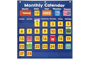 MEWISE Monthly Calendar Pocket Chart Classroom,Monthly & Weather Pocket Chart,Monthly Calendar Pocket Chart with Cards for Classroom Supplies (Blue)
