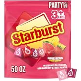 STARBURST FaveREDS Chewy Fruit Chews, Bulk, Wrapped, Party Size, 50 oz | Soft juicy red fruit chews individually wrapped, a bulk fit for party favors, sharing, road trips, lunch box, sour candy