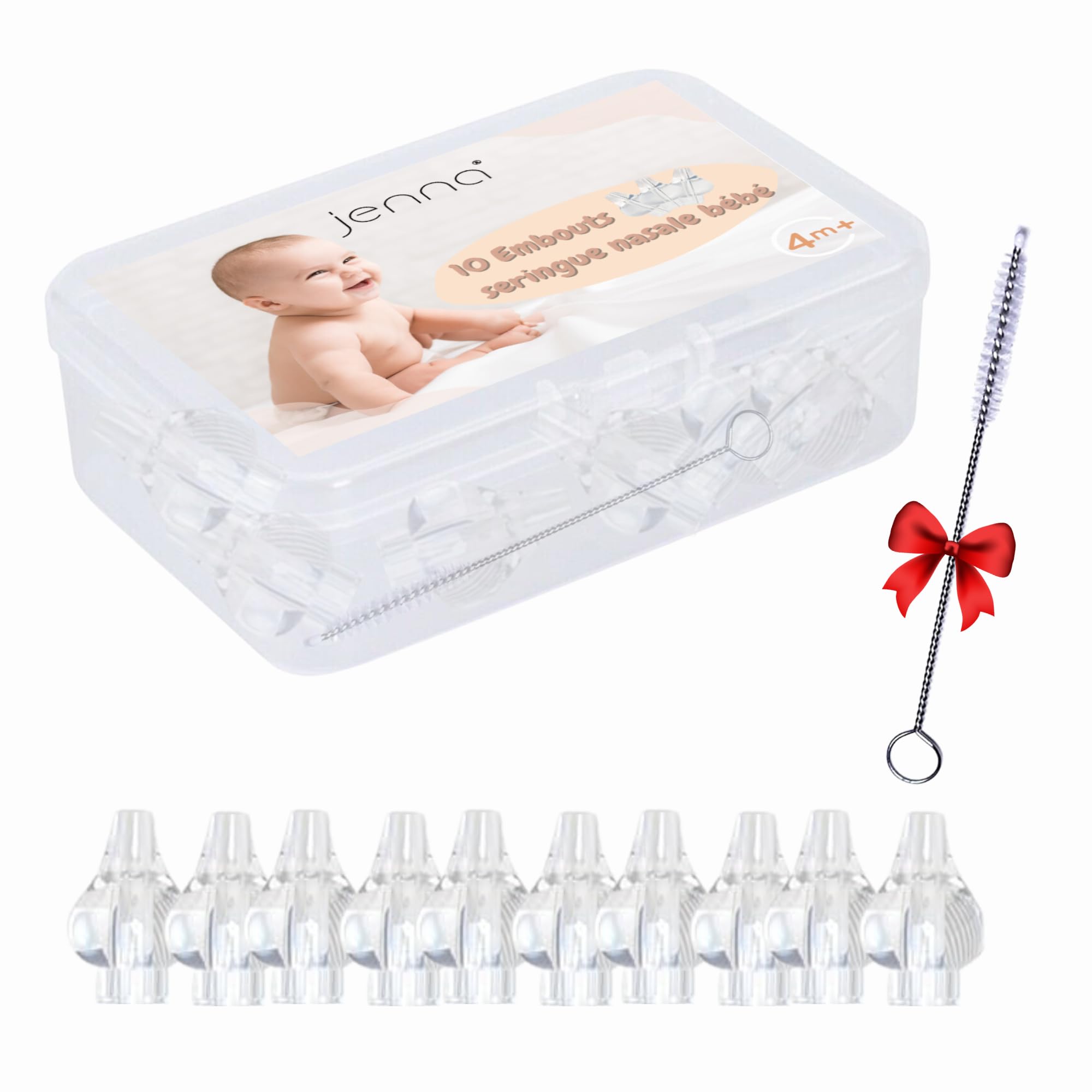 Jenna | 10 Reusable Baby Nasal Syringe Tips Soft Silicone Hypoallergenic Compatible with Physiological Serum Easy Cleaning Hygiene Nose Baby & Newborn Brush Included