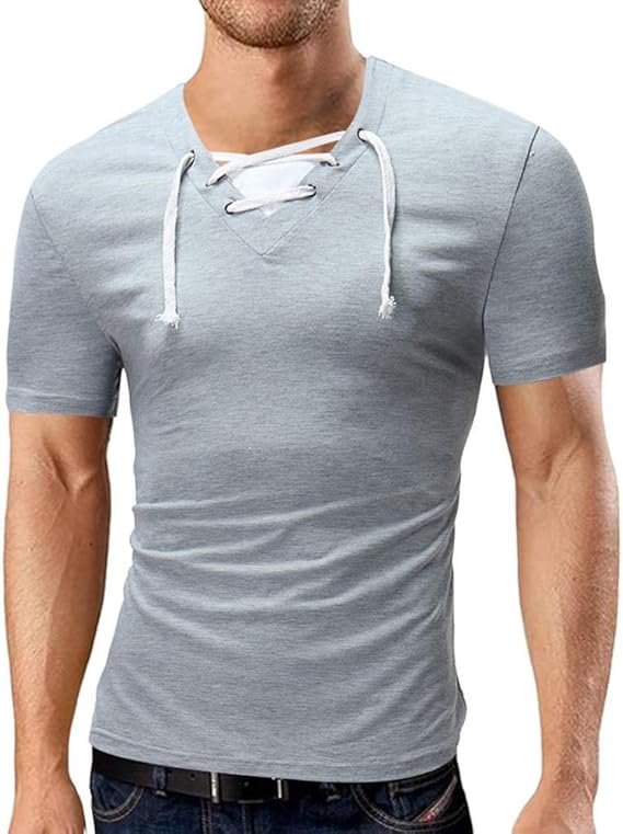 Amazon 菲服 Tシャツ メンズ 大人 無地 半袖 レースアップ おしゃれ 安い おもしろ オーバー 大きめ サイズ Xxl グレー Tシャツ カットソー 通販