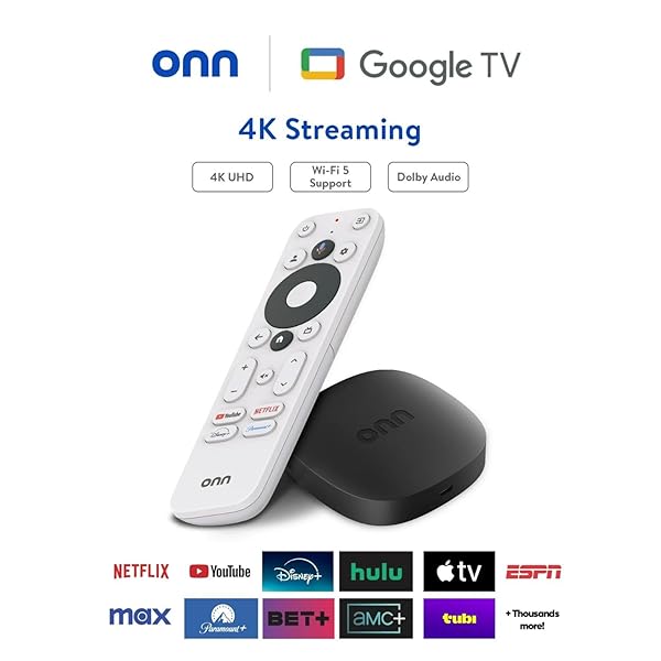 ONN. 4K STREAMING DEVICE WITH GOOGLE TV, 8GB STORAGE, 2GB RAM, ULTRA HD SMART TV STREAMING PLAYER, VOICE REMOTE WITH GOOGLE ASSISTANT, FAST WI-FI STREAMING, HDMI MEDIA STREAMER WITH DOLBY VISION