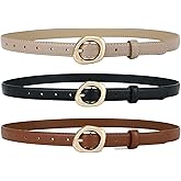 CORAID Thin Belt for Women Jeans Faux Leather Ladies Skinny Waist Belts for Dresses Pants with Trendy Gold/Silver Buckle