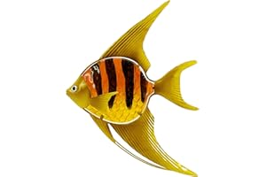 John's Studio Angel Fish Sea Wall Decor Outdoor Metal Garden Hanging Art Glass Sculptures Home Ocean Theme Decorations for Kitchen Bathroom and Pool - Yellow