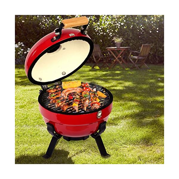 TUSY-Ceramic-Griller-Charcoal-Grill-Advanced-Portable-Red-12-Inch-Foldable-Barbecue-Grilling-Charcoal-Oven-with-Digital-Thermometer
