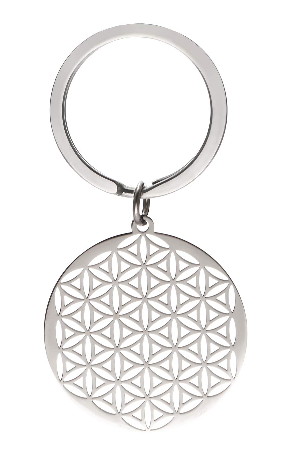 cooltime Stainless Steel Pendant Keychain Flower of Life Mandala Circle Round Charm Keyring (Style 3)