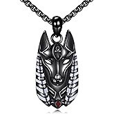 HUKKUN Egyptian Anubis Necklace Sterling Silver Black Anubis Egyptian Jewelry Gift for Men