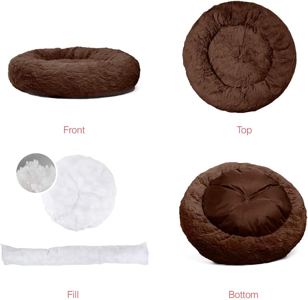 Best Friends by Sheri Luxury Faux Fur Donut Cuddler (23x23), Dark Chocolate - Small Round Donut Cat and Dog Cushion Bed, Orthopedic Relief : Pet Supplies