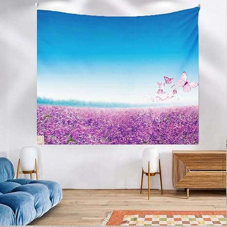Amazon Co Jp Phenove おしゃれ タペストリー 北欧風壁掛け 壁飾りラベンダー自然風景 絵画インテリア雑貨 撮影用 背景 布ポスター 壁紙取り外し可能 気分転換多機能間仕切りカーテン 個性プレゼント 150x130cm ラベンダー2 ホーム キッチン