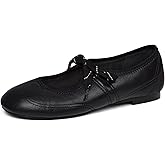 SUIARA Lace up Ballet Flats for Women Round Toe Slip On Mary Jane Flats Comfortable Strappy Ballerina Shoes