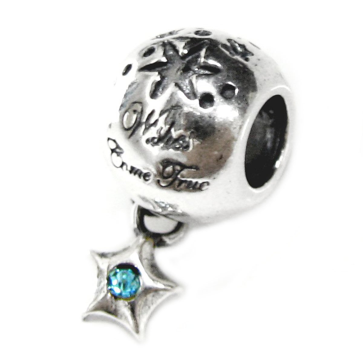 Queenberry Sterling Silver Wishes Came True CZ March Synthetic Birthstone European Style Bead Charm