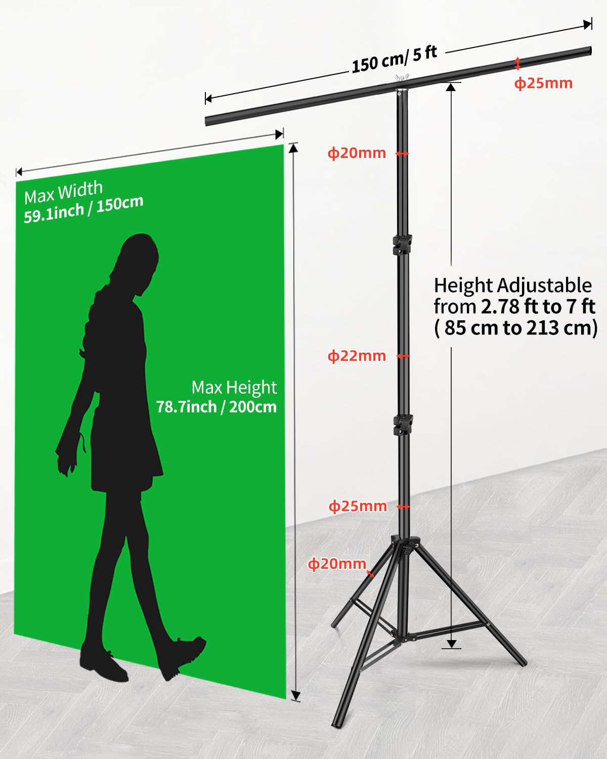 7x5 ft Green Screen Stand Kit, HEMMOTOP 6.5x5 ft Green Screen Backdrop with Stand for Streaming, Gaming, Zoom, Portable Greenscreen Background Kit with Clips & Carrying Case