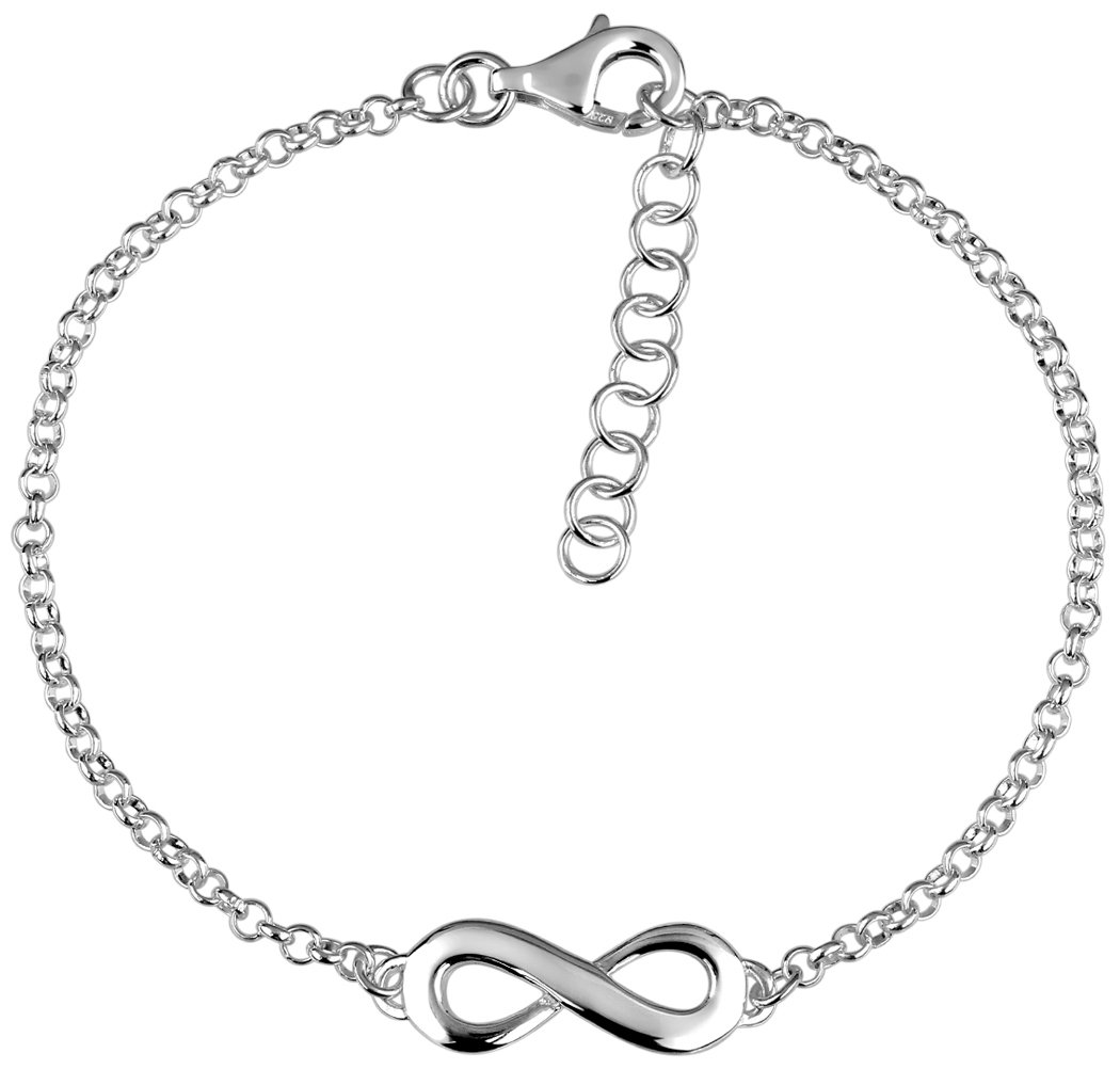 Nenalina Women's Bracelet 2 mm with Infinity, Length 18 + 3 cm Extension, Handmade from 925 Sterling Silver, 331096
