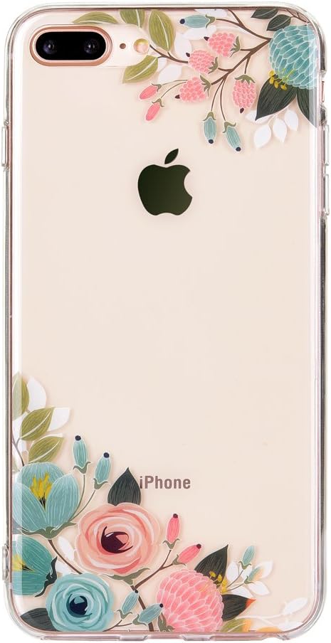 MURMAZ case for iPhone 8 Plus, iPhone 7 Plus case, Floral Flower Summer Tropical Clear Cute Design for Girls Woman [Hard PC Back + Soft Bumper] Ultra-Thin Protective Cover