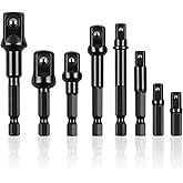 Rindion Drill Socket Adapter 8 Piece, Black Impact Sockets Adapter Set Fit for 1/4", 3/8", 1/2" Hex Shank, 5 Different Lengths Socket Drill Adapter, Universal 1/4 Socket Adapter