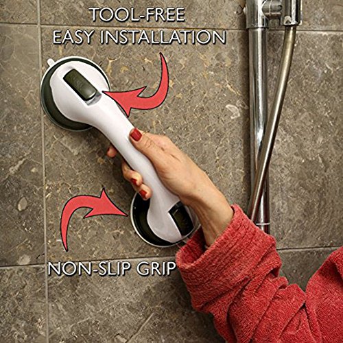 FChome Shower Wall Suction Cup Grab Bars,12 Inches Shower Handle Bar Offers Safe Grip with Strong Hold Suction Cup for Safety Grip Grab in Bathroom (Gray) - Thumbnail 7