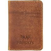 HION HILS Genuine Leather Credit Card Holder for Men & Women – Slim Minimalist Bifold Wallet with RFID Blocking, Front Pocket Small Card Case (Antique Brown)