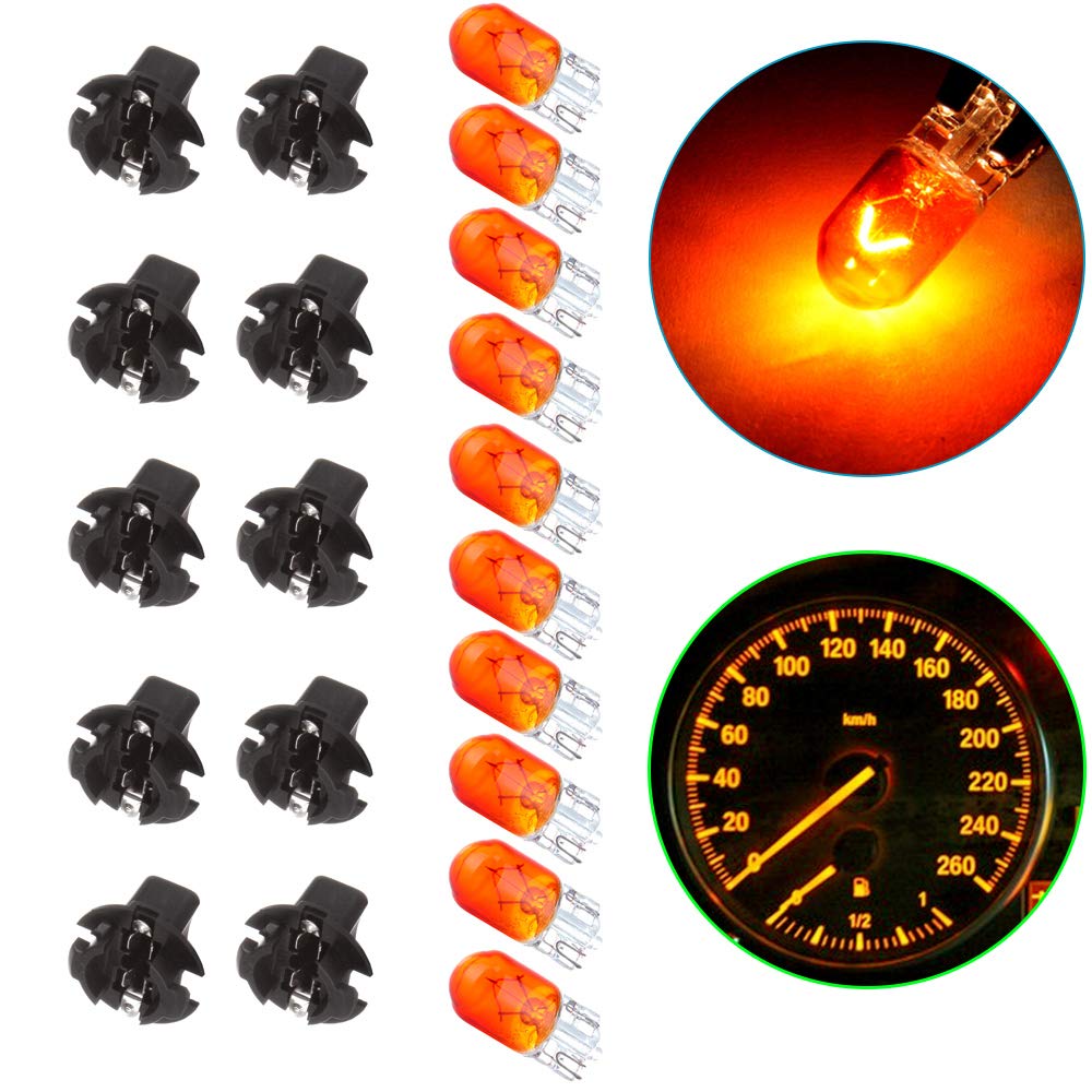 ECCPP T10 Halogen Light Bulbs 10Pcs Orange 194 Wedge Bulbs wtih Scokets for Instrument Panel Gauge Cluster Light