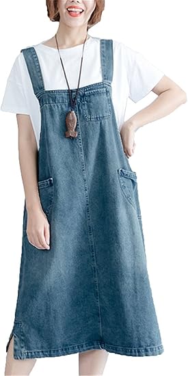 Amazon 美しいです レディース ワンピース サロペット 夏 秋 冬 Aライン スリム デニム ワンピース チュニック 通販