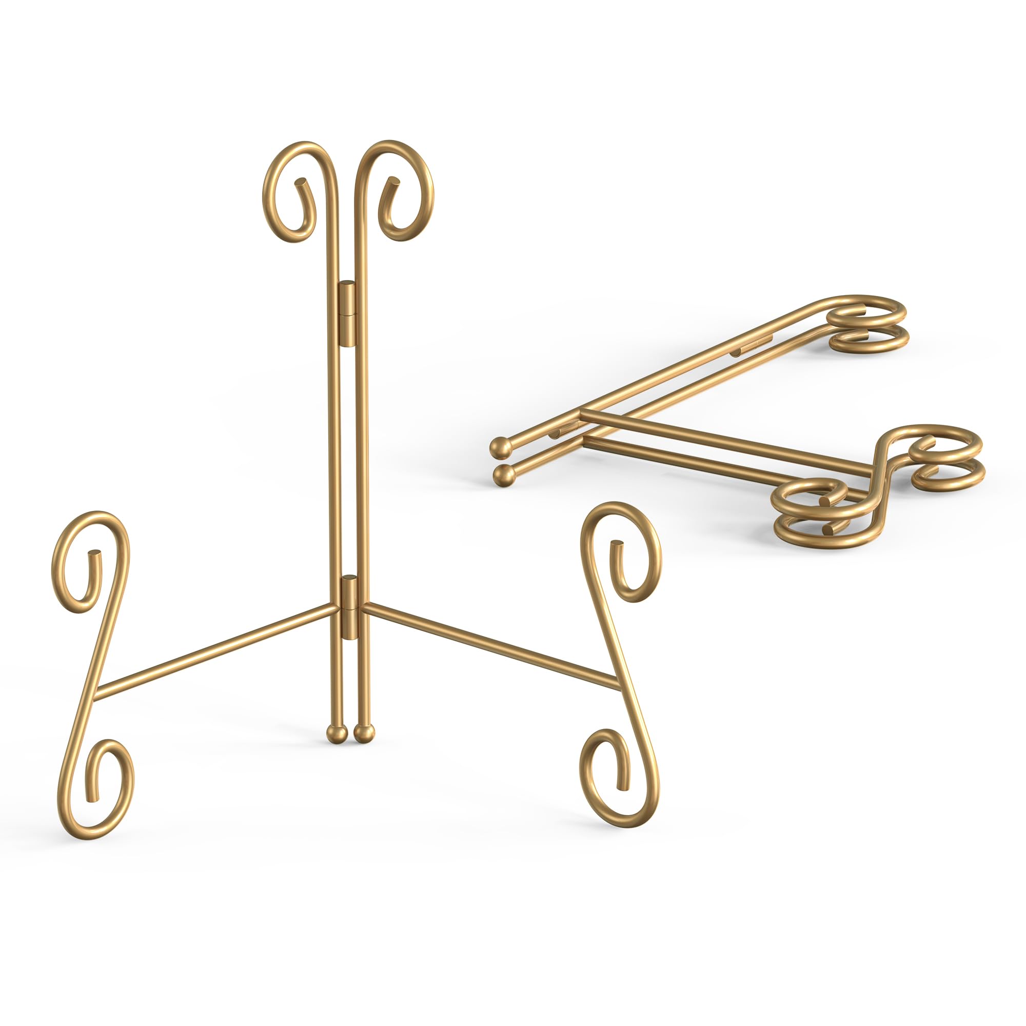 HOPEME Display Stands for Plate, 6Inch Gold Metal Easel Plate Holder Easel Display Stand for Picture, Photo, Card, Dish, Platter, Table Art and Round Objects(2 PACK)