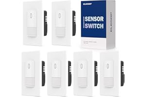 ELEGRP Occupancy Motion Sensor Light Switch, PIR Infrared Motion Activated Wall Switch, No Neutral Wire, Single Pole for CFL/LED/Incandescent Bulb, Wall Plate Included, UL Listed (6 Pack, Matte White)
