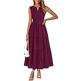 MEROKEETY Spring Summer Midi Dresses for Women 2026 Casual Beach Vacation Sleeveless Boho V Neck Cotton Maxi Dress Pockets