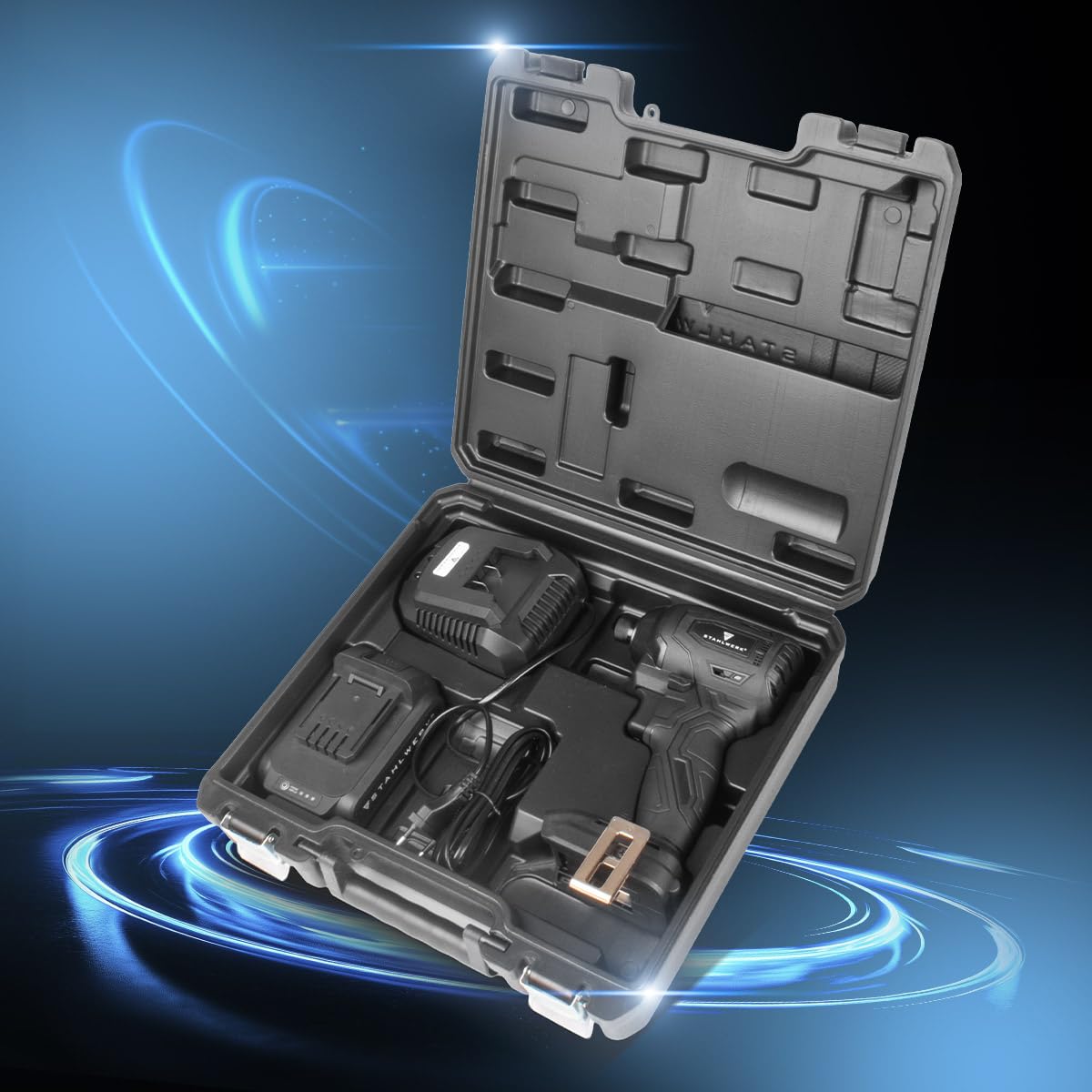 STAHLWERK Akku-Drehschlagschrauber (ADS-190 ST) – 20 V, 190 Nm, ¼ Zoll-Schnellwechsel-Bit-Aufnahme für langen Holz- & Terrassenbau (Holz- & Metallschrauben), Brushless-Technologie, Akkus & Ladegerät 6