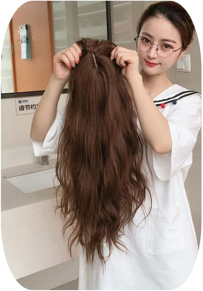 Middle Part Clip in Forehead Hairpiece Loose Curly Topper with 3D Neat Fringe for Full Head Wear Light Brown - Image 5