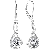 CARICY Dangle Drop Earrings 925 Sterling Silver Infinity Leverback Gemstones Earrings for Women Anniversary Christmas Jewelry