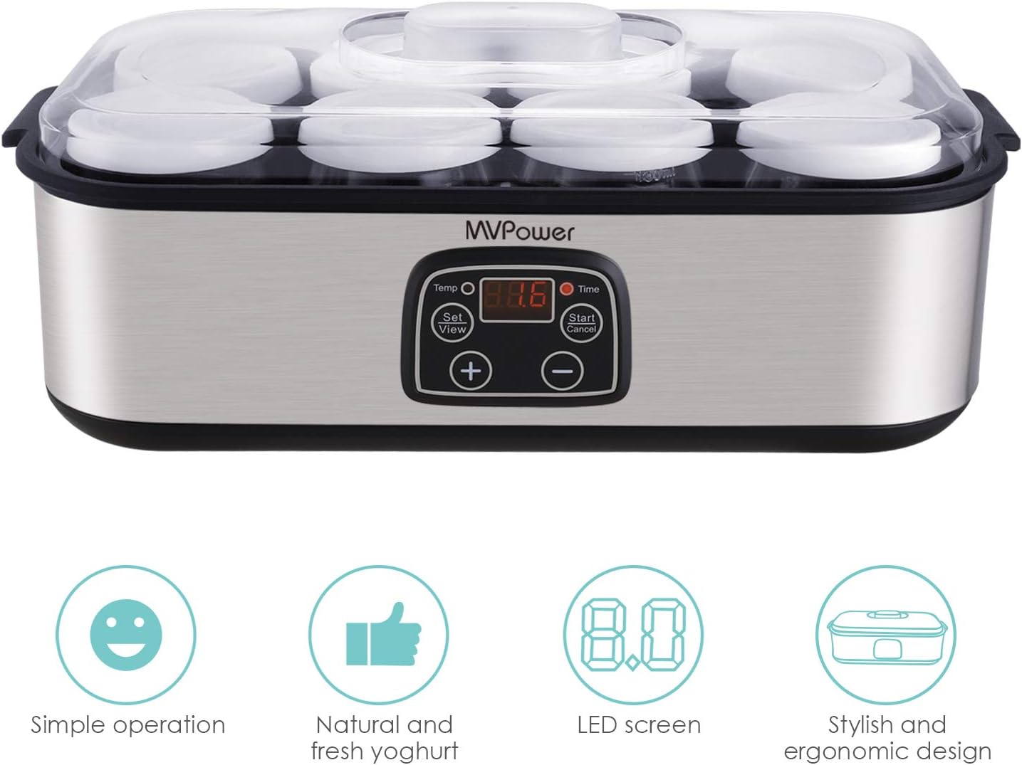 Yogurt Maker - MVPower Automatic Digital Yogurt Machine with 8 Glass Jars 48 Ozs: Kitchen & Dining