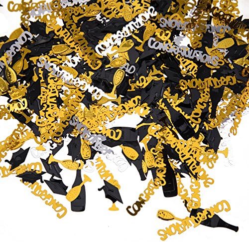 Graduation Table Confetti Party Decorations - 1.6 Oz | Caps, Congratulation, Champagne | Gold, Black, Silver