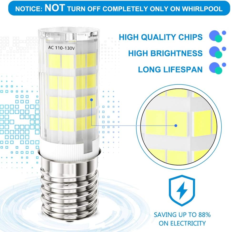 E17 LED Microwave Oven Stove Bulb, 40W Incandescent Equivalent, AC 110V-130V, Daylight White Appliance Bulb (6000K, 2-Pack) (Daylight White): Kitchen & Dining