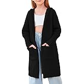Girls Hooded Long Cardigan Kids Fashion Open Front Knit Sweater Outerwear Coat 5-14 Years