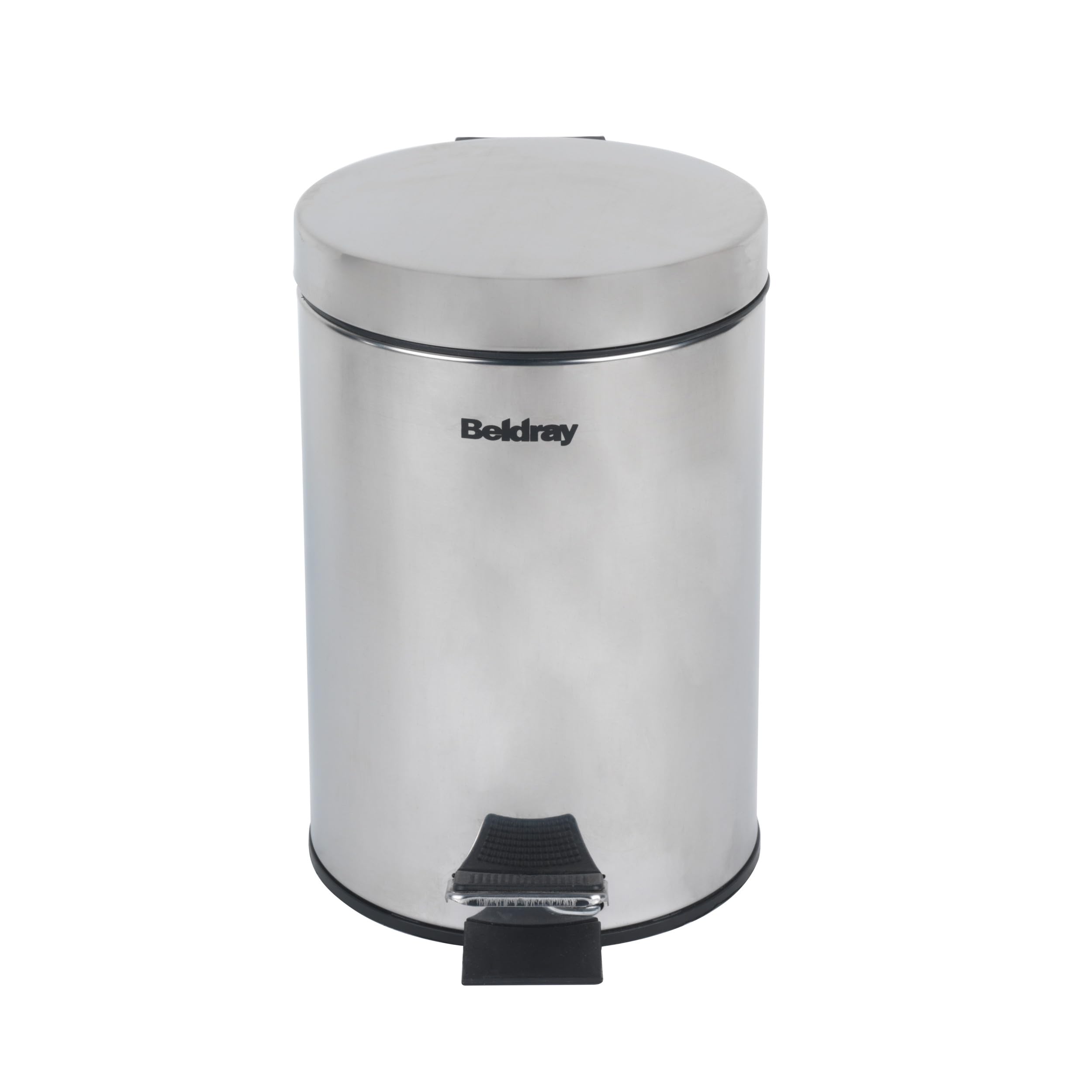 Beldray LA038098SS Bathroom Pedal Bin – Small Round Stainless Steel Sanitary Waste Bin For Bedroom, Office, Kitchen, Toilet, Soft Close Rubbish Bin, Removable 3L Inner Bucket, Carry Handle