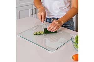 Glass Cutting Board,16"x12" Non Toxic Tempered Glass Cutting Board for Kitchen with Non-Slip Feet, House Warming Gift for New