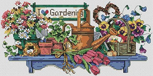 Crossdecor Needlecrafts Stamped Cross Stitch Kits with Pre-printed Pattern, I Love Gardening