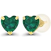 Solid 14K Gold 5mm Heart Genuine Birthstone Stud Earrings For Women | Hypoallergenic Studs | Natural or Created Gemstone Stud Earrings For Women