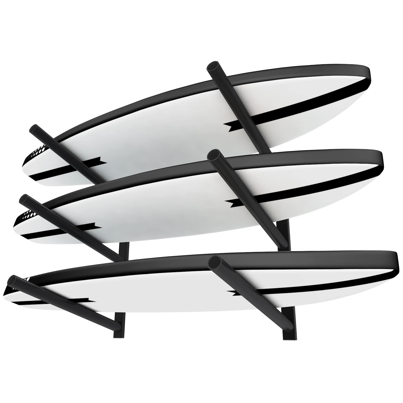 TWO STONES Surfboard Racks for The Wall, Surfboard Rack Hanger Works as a Shortboard, Skimboard & Longboard Hanger or Stand (CJ-OT2202) (3 Layers), Black