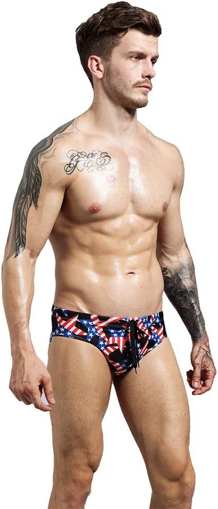 F plus R Mens USA Flag Stars Low Rise Swimwear Bikini Briefs Beach Swimsuit