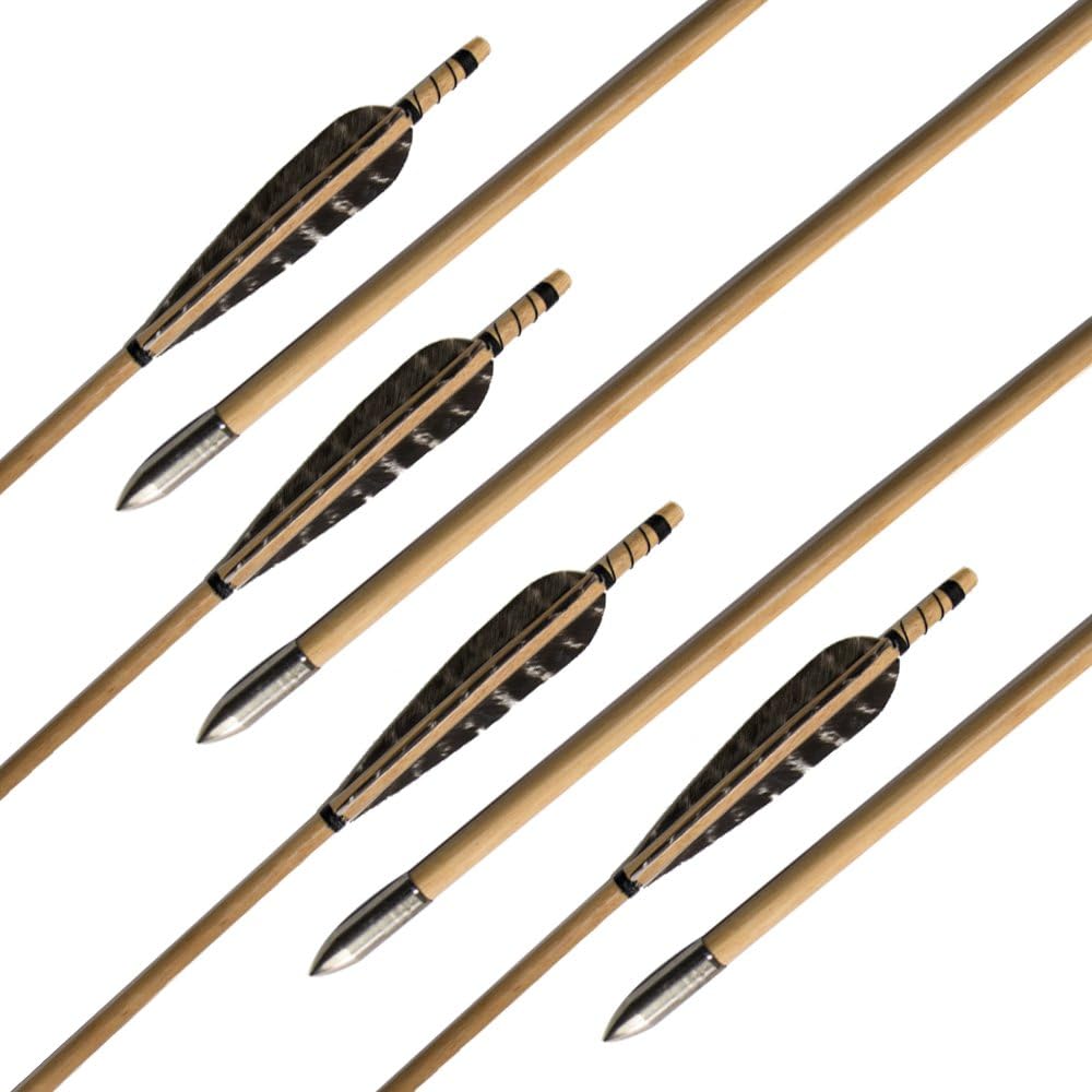 Huntingdoor 12 Pcs Turkey Feather Fletching Wooden Arrows Archery Target Arrows with Field Points for Recurve Bow or Longbow Targeting Practice Shooting (Nature) : Targeting Arrows : Sports & Outdoors