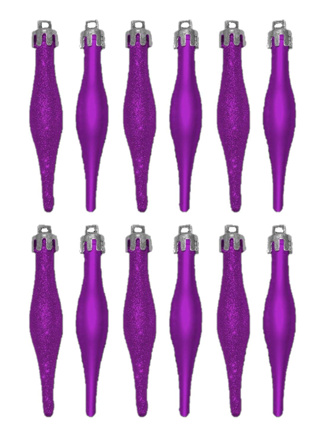 Toyland® 12 x 9cm PURPLE Glitter + Matt Droplet Christmas Tree Decorations