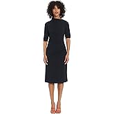 Maggy London Womens Side Pleat Dress with Asymmetric Neck and Elbow Sleeves